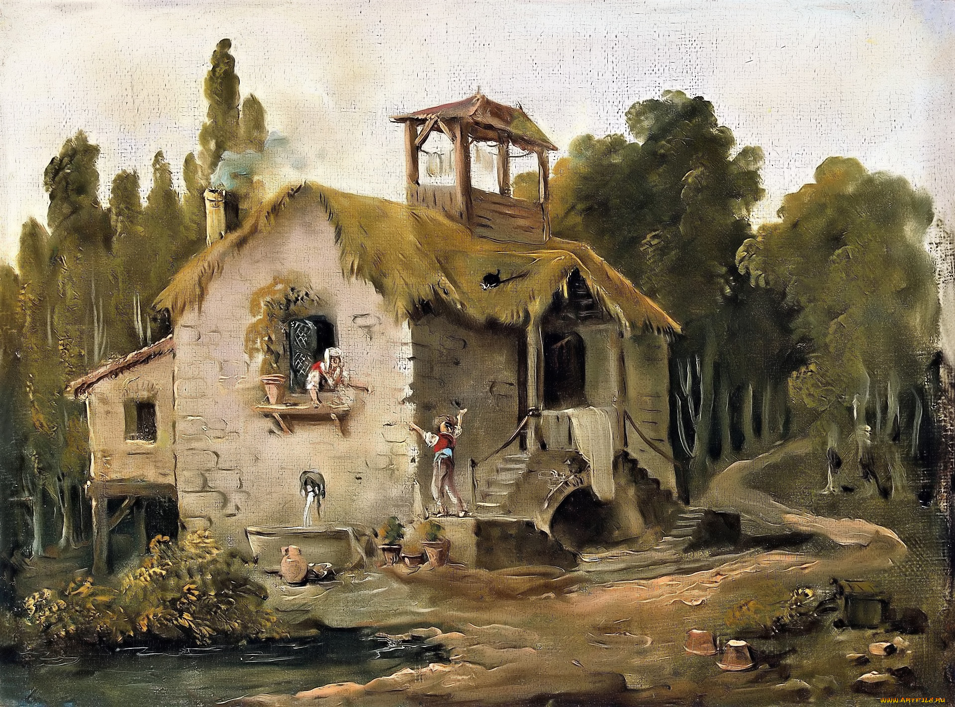 cottage in the forest-hubert robert, , , , , , 